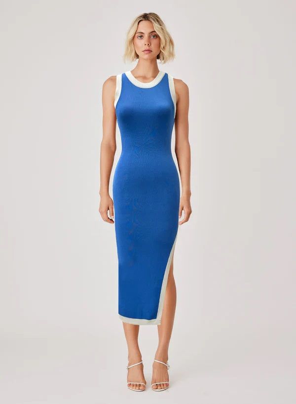 Blue and white ribbed Esmaee Knit midi dress, XS