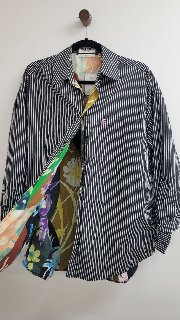 Black white srripes with floral inner Essentiel Antwerp Shirt, XS