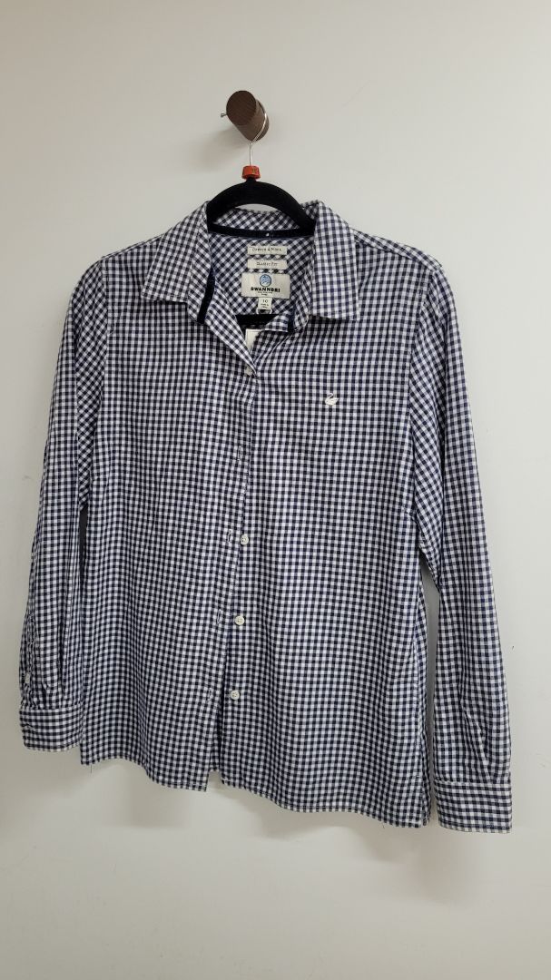 blue,white Swanndri Long Sleeve Top, 10