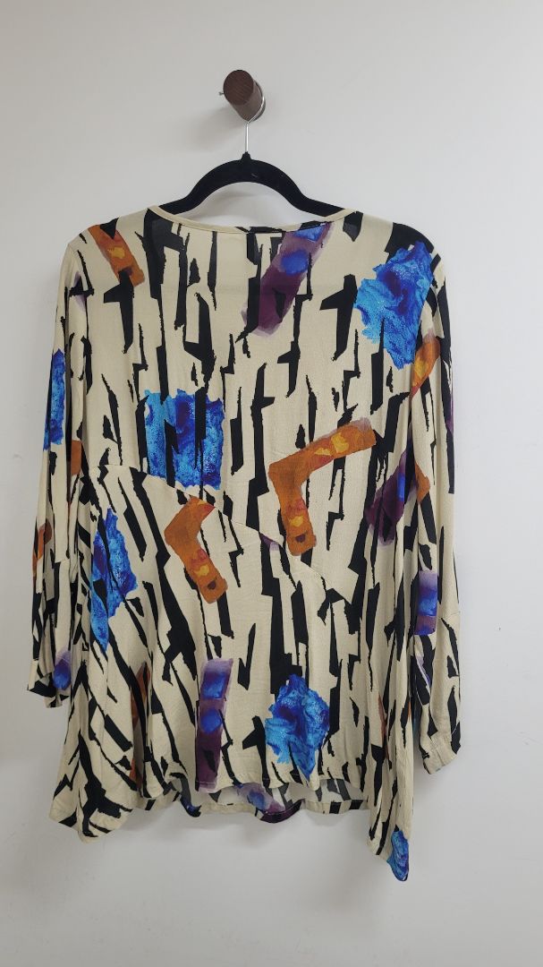 Beige black and blue Nyne Short Sleeve Top, 16