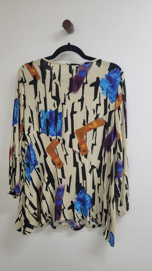 Beige black and blue Nyne Short Sleeve Top, 16