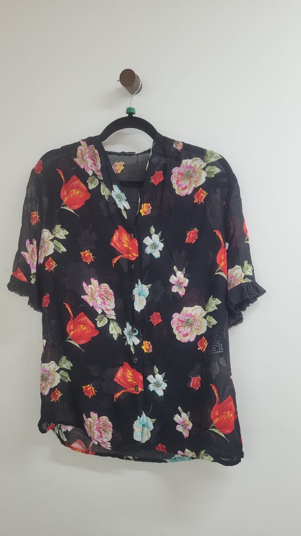 Floral Verge Short Sleeve Top, M