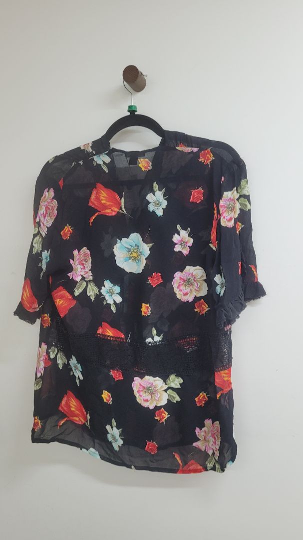 Floral Verge Short Sleeve Top, M