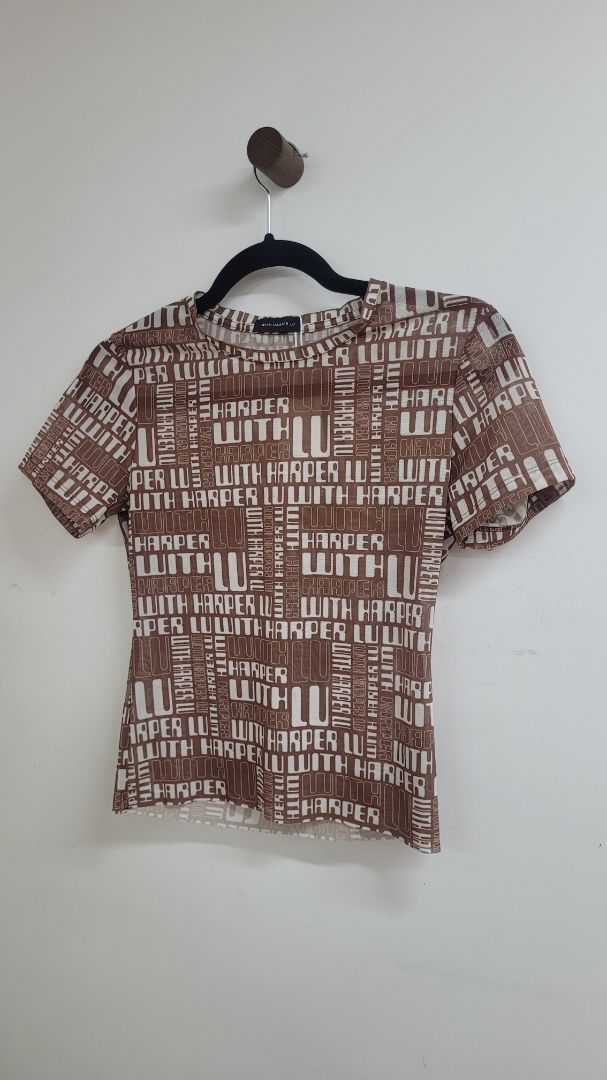 Brown and white With Harper Lu Short Sleeve Top, S