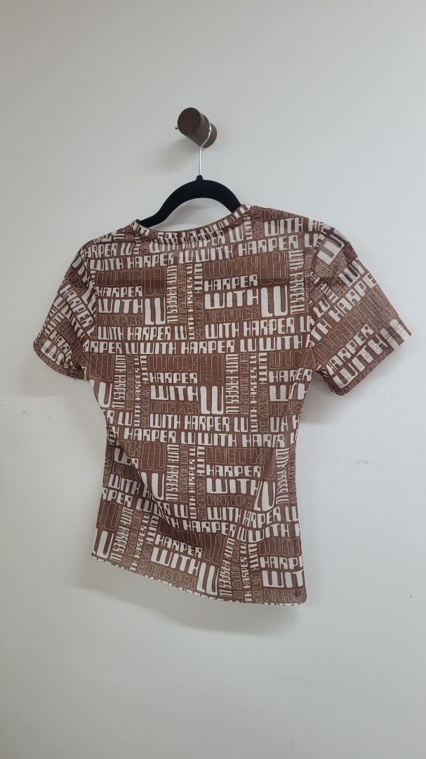 Brown and white With Harper Lu Short Sleeve Top, S