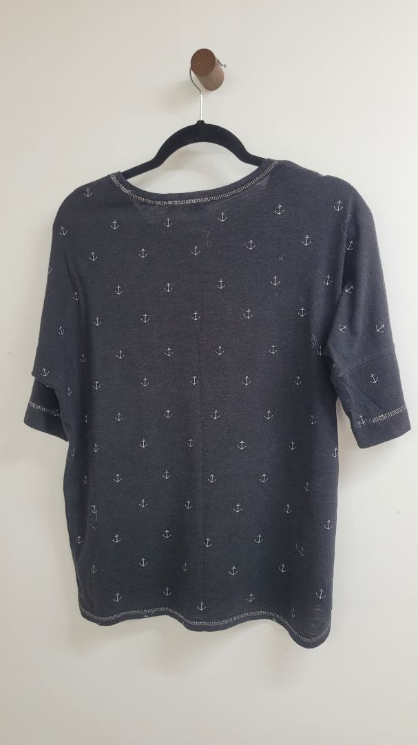 Black with anchors Verge Short Sleeve Top, S