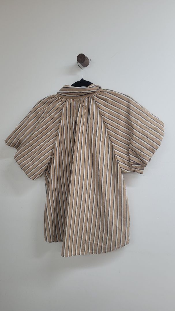Brown and white Xirena Short Sleeve Top, S