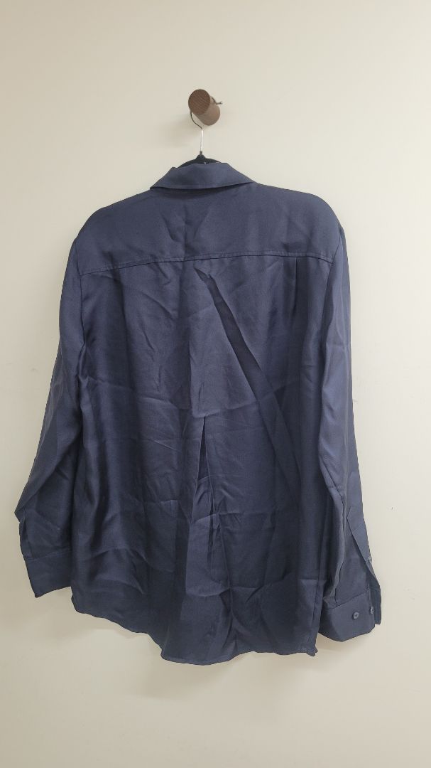 Navy Silk laundry Long Sleeve Top, XS