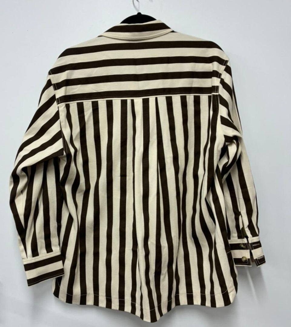 cream, brown frnch Long Sleeve Top, XS