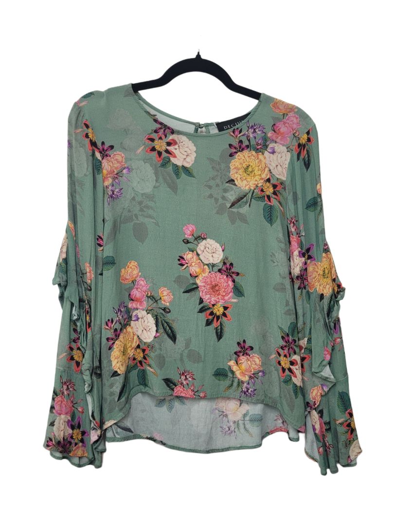 Green floral Decjuba Long Sleeve Top, 8