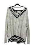 White and blue Magazine V neck knit, M