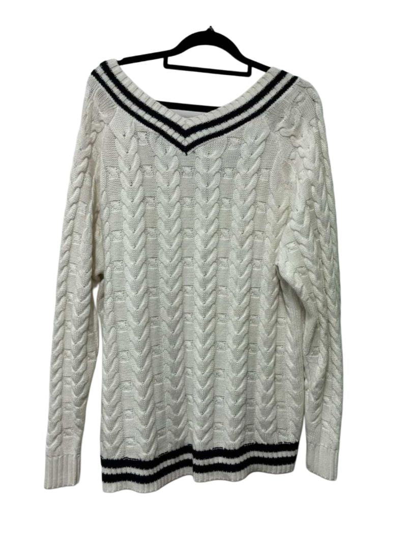 White and blue Magazine V neck knit, M