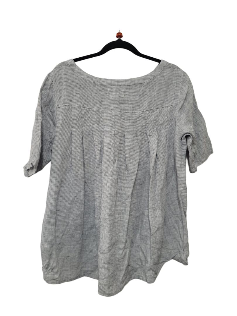 Blue white stripes Rogue linen Short Sleeve Top, S