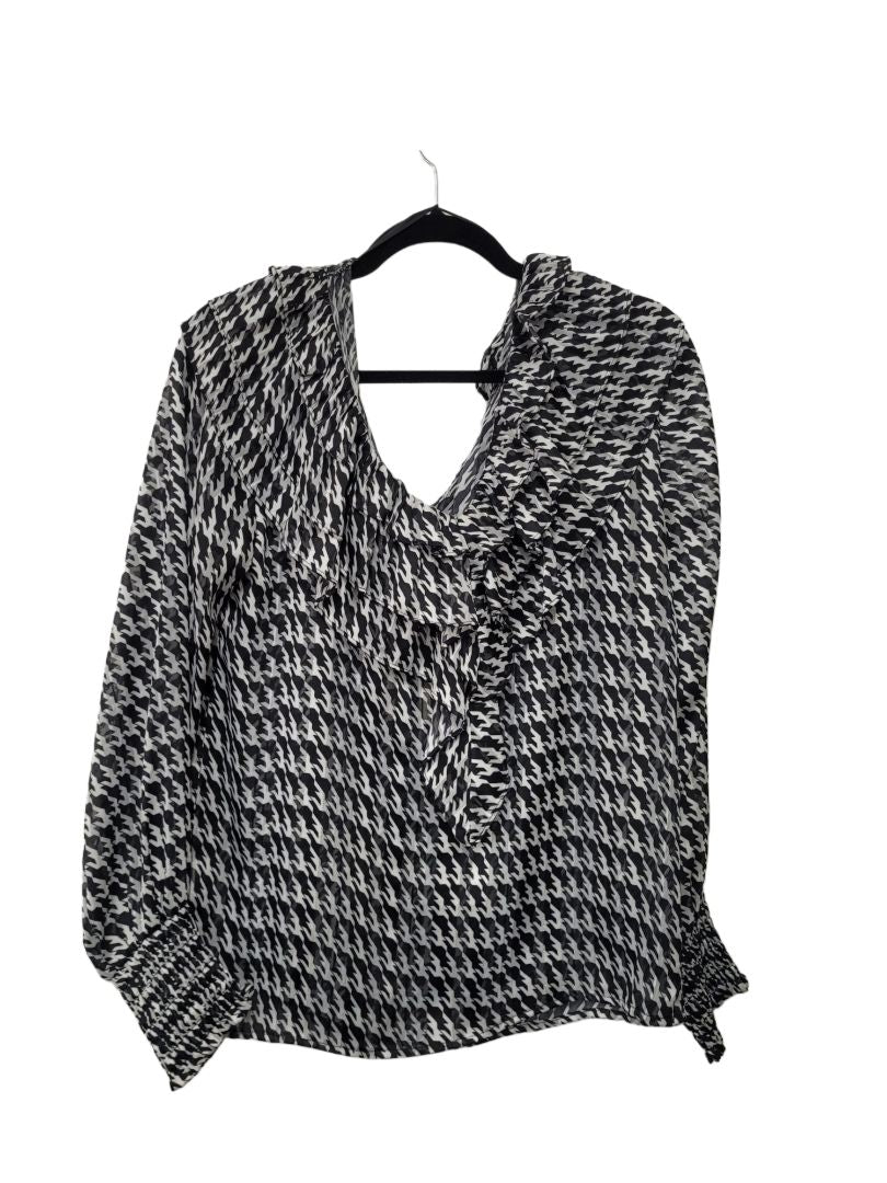 White and black Amaya Long Sleeve Top, 8