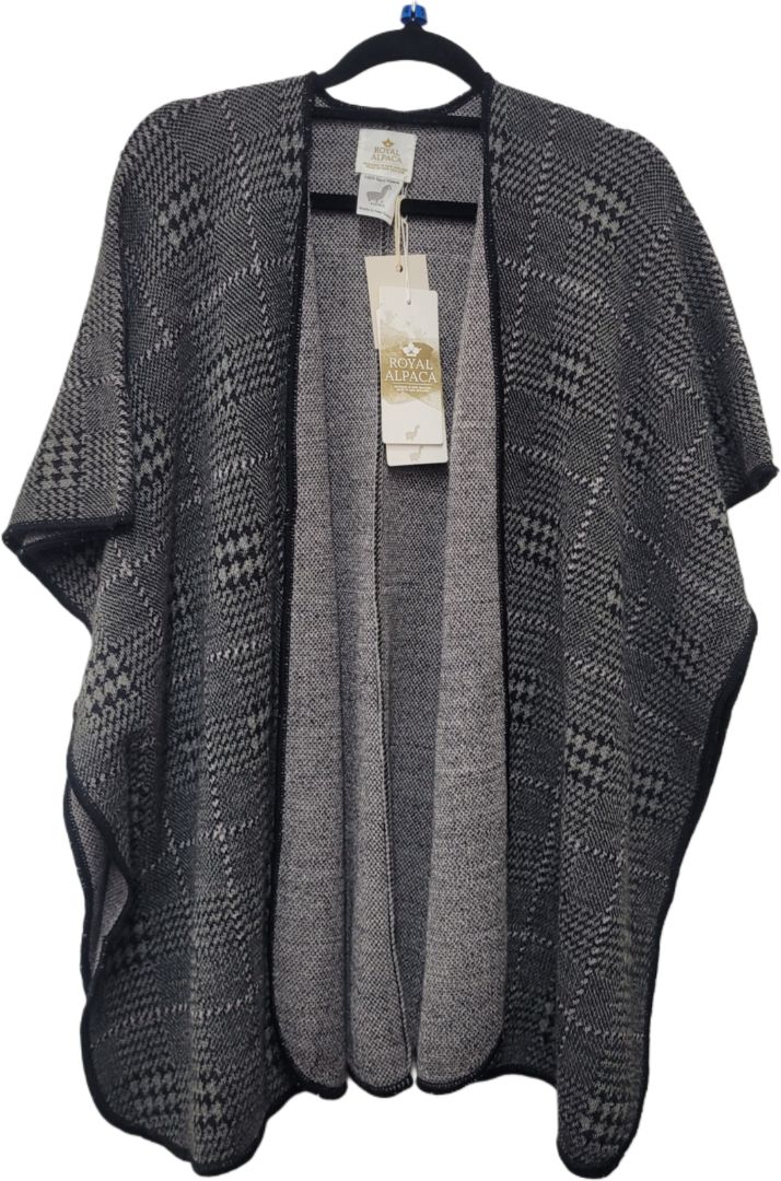 Grey black Royal Alpaca Short Sleeve Top, One size